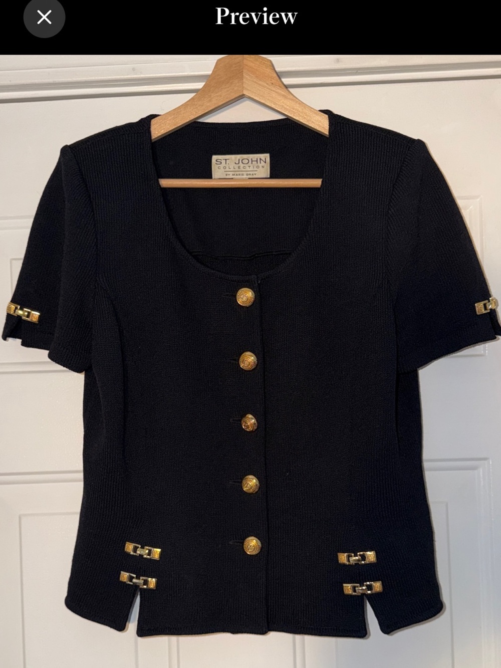 Vintage St. John Collection by Marie Gray Santana Knit Black Gold Hardware. Sz 6